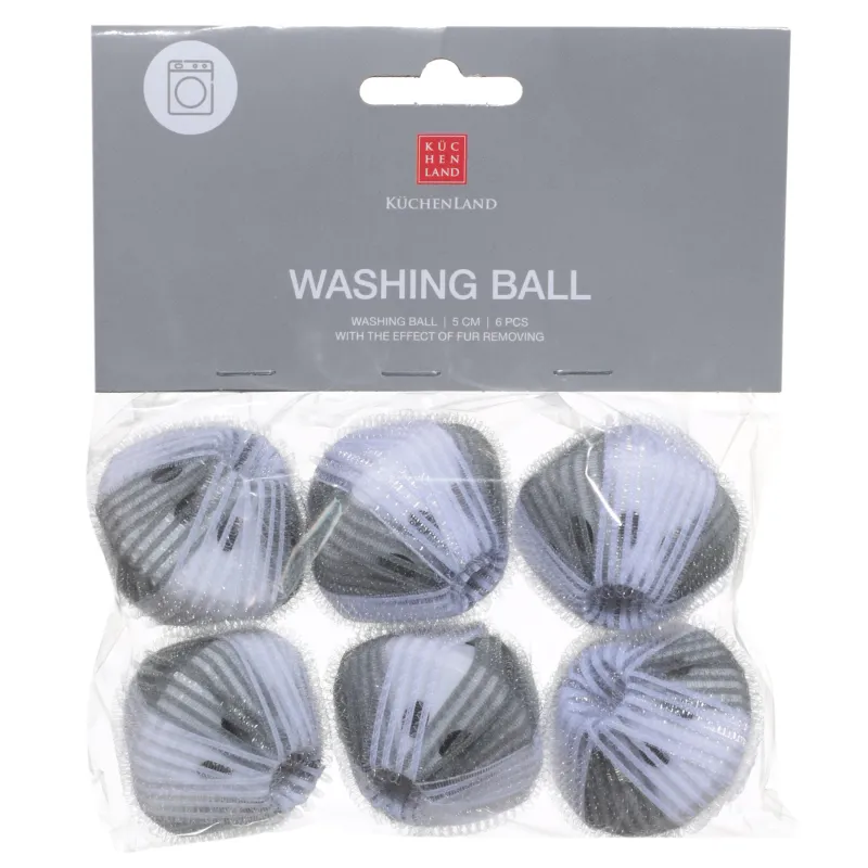 Washing ball, 5 cm, 6 pcs, with the effect of collecting wool, nylon, gray, Washing ball, image-1