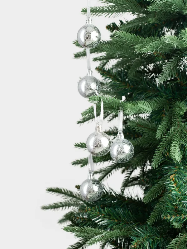 Christmas tree toy, 4 cm, 6 pcs, plastic, silver, Ball, Ball sparkle, image-4