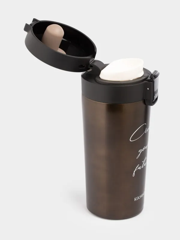 Thermo mug, 380 ml, steel / plastic, graphite, matte, Create your future, Voyage, image-1