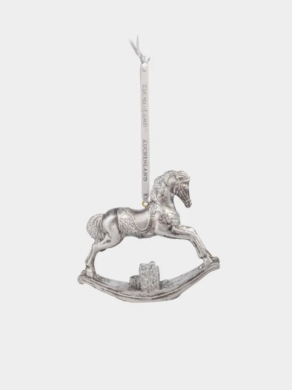 Christmas tree toy, 9 cm, polyresin, golden white, Rocking horse, Figure christmas, image-1