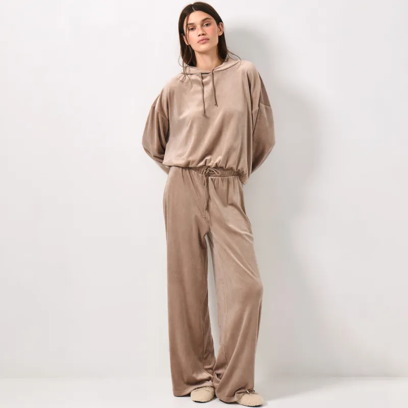 Women's trousers, homewear, size L, wide, velour, sand, Lillian