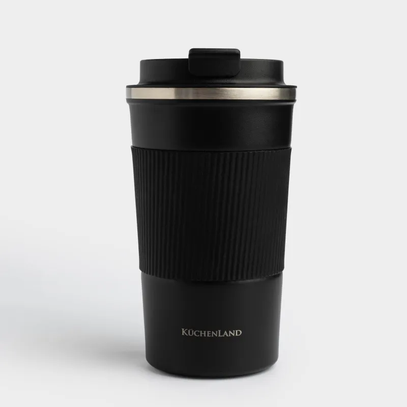 Thermo mug, 500 ml, with zarf, steel / plastic/silicone, black, Coffee life, image-1