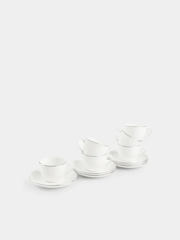 Tea pair, 6 person, 12 items, 250 ml, porcelain F, white, Ideal silver, image-0