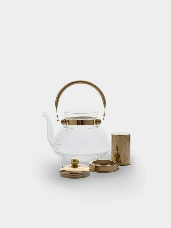 Teapot, 1,3 l, B/steel glass, golden, Classic gold, image-4