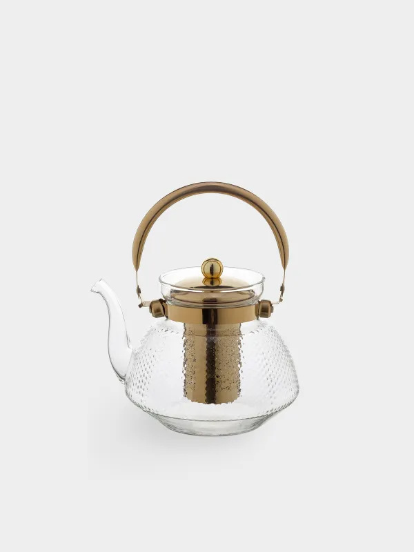 Teapot, 1,3 l, B/steel glass, golden, Classic gold, image-0