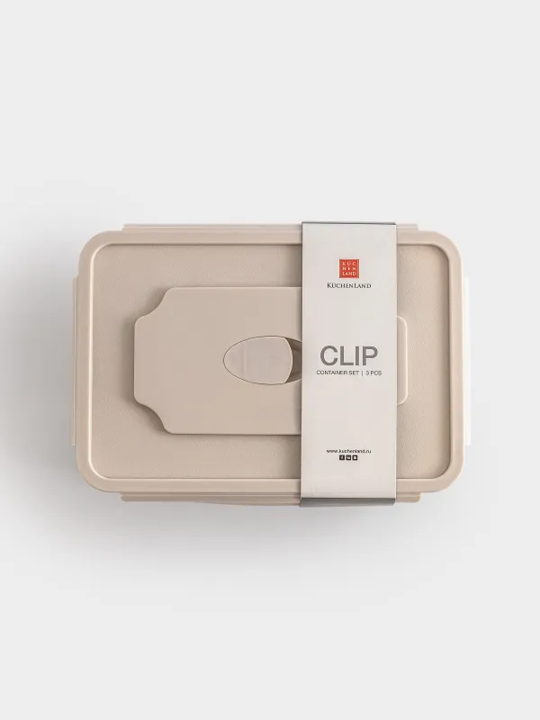 Container set, 3 pcs, with clips, with flap, Plastic, Rectangular, Pastel, Clip, image-5