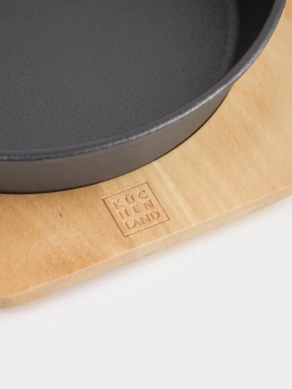 Frying Pan with base, 20 cm, cast iron/wood, round, black, Authentic, image-4