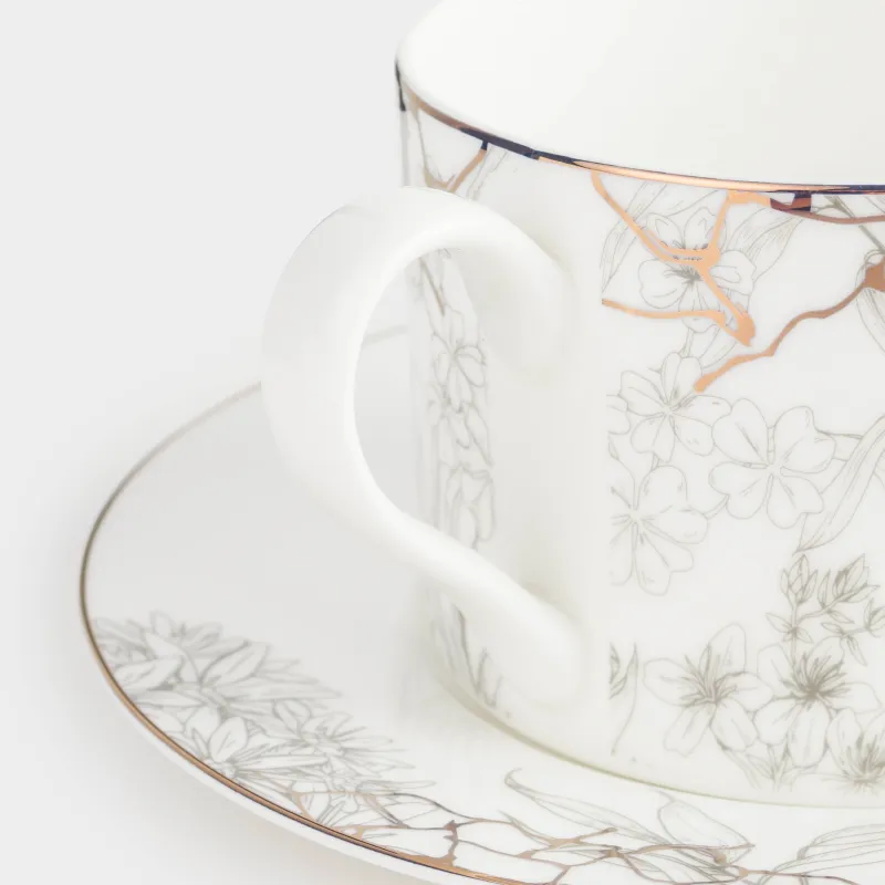 Tea pair, 1 person, 2 items, 350 ml, porcelain F, white and gold, Bees with flowers, Honey, image-5