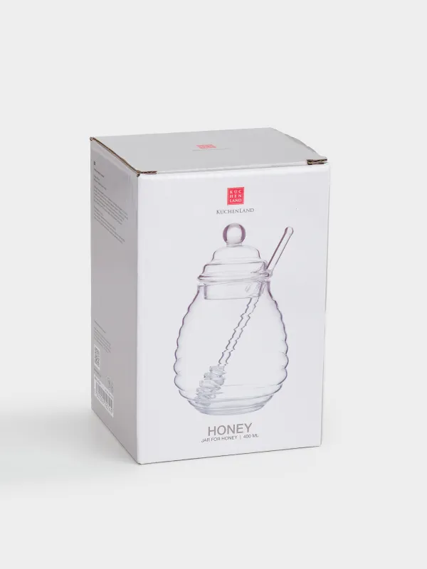 Honey jar, 400 ml, with spoon, glass B, Honey, image-3