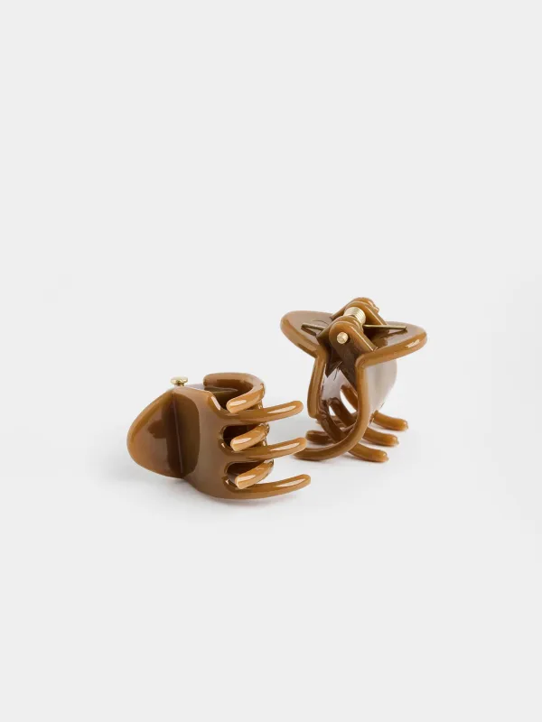 Hair clip, 2 cm, 2 pcs, polypropylene, brown, crab, Basic, image-1