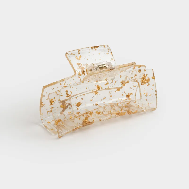 Hair clip, 10 cm, plastic / metal, gold, Crab, Glam