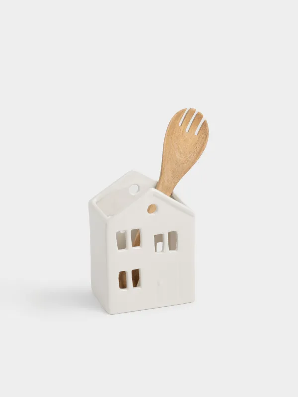 Kitchen accessories stand, 15 cm, ceramic, white, House, House shape, image-4