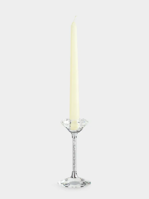 Candlestick, 15 cm, for a thin candle, on a leg, glass / rhinestones, Silver crystals, Diamond, image-3