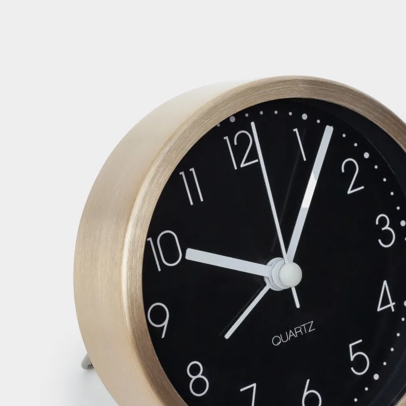 Alarm clock, 9 cm, metal / glass, round, black and white, Dial, image-4