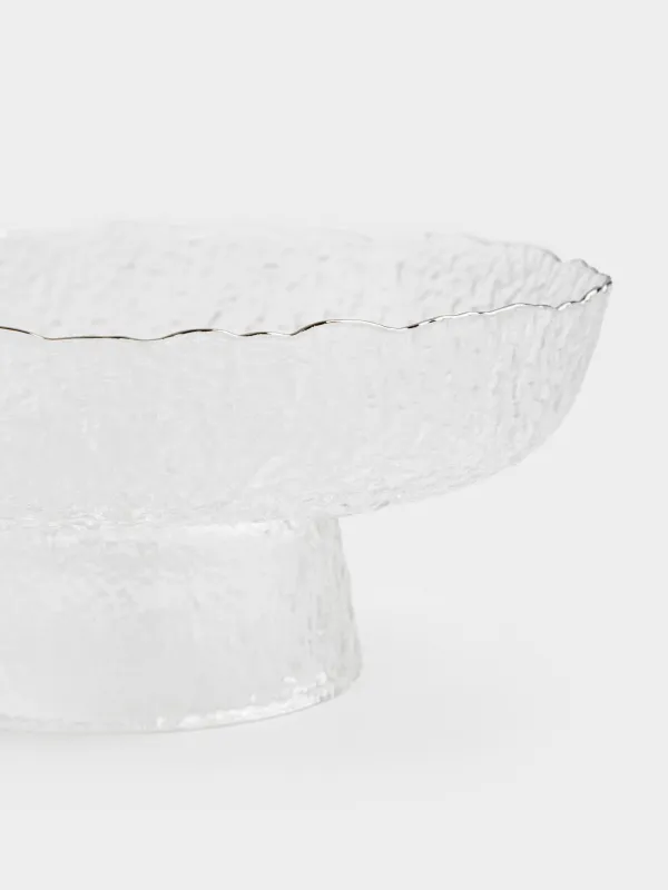 Fruit vase, 20x8 cm, on a leg, glass, with silver edging, Nautilus silver, image-1