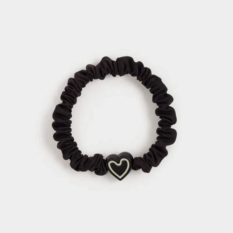 Elastic band for hair, 5 cm, satin/plastic, black, Heart, Silk