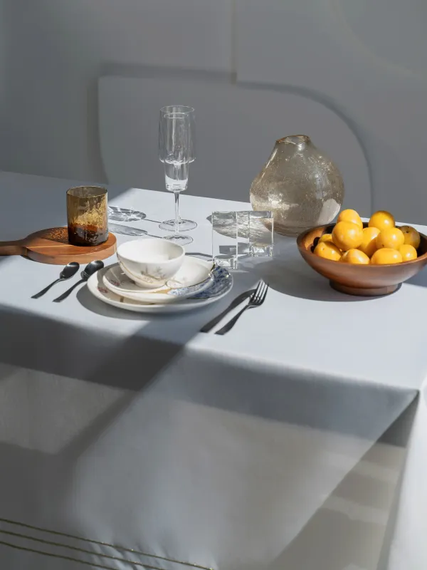 Tablecloth, 160x160 cm, polyester, white, Lines, Trim gold, image-5