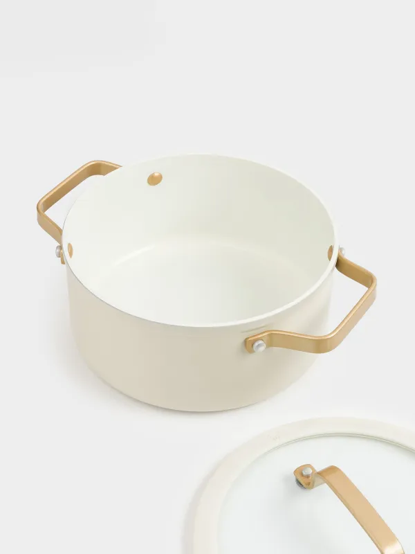 Pot, 20 cm, 2.8 l, with lid, coated, aluminum, milky, Piatto gold, image-3