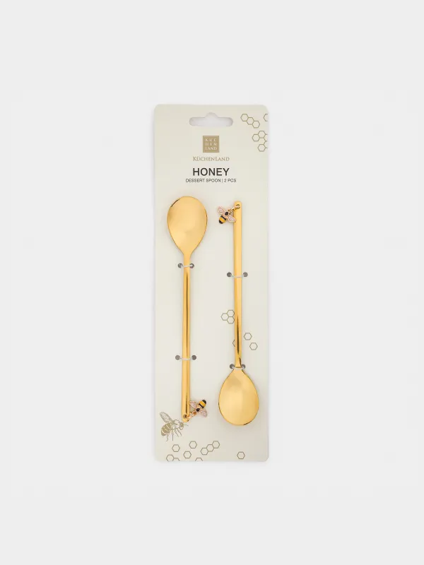Dessert spoon, 14 cm, 2 pcs, steel, golden, Bee, Honey, image-5