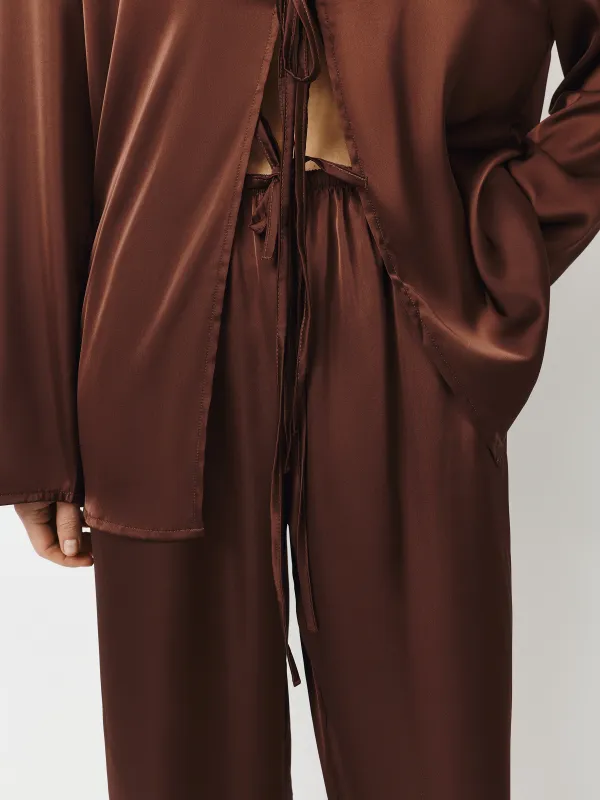 Women's trousers, homewear, size L, polyester, brown, Derin, image-2