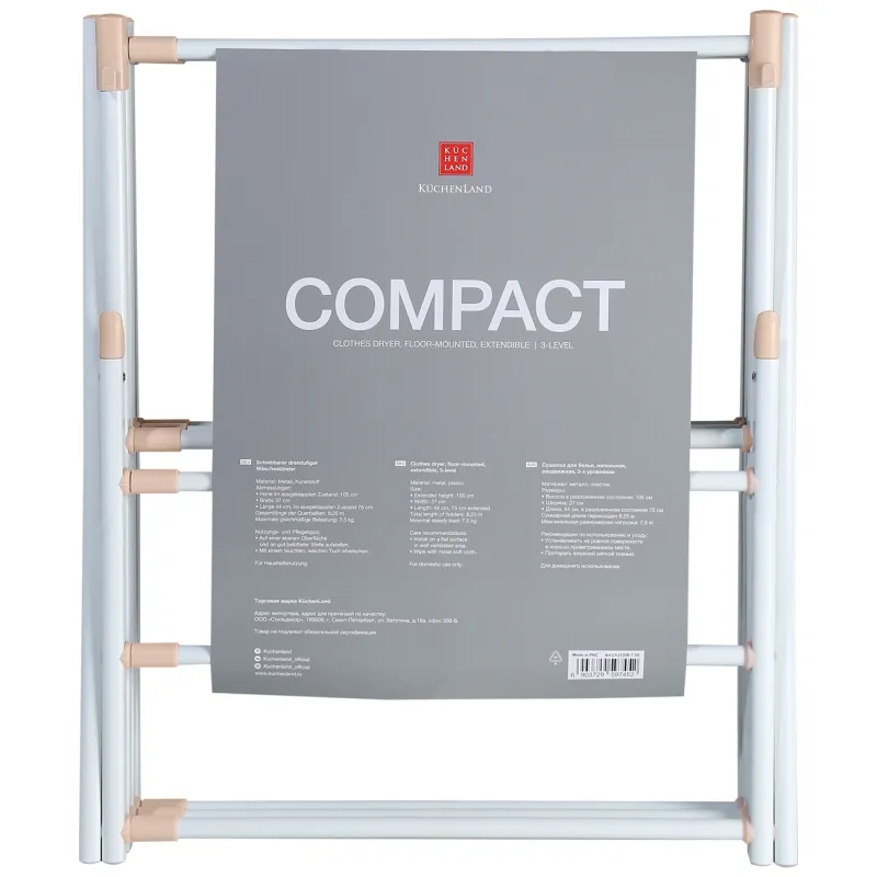 Floor-standing clothes dryer, 75x105 cm, 3 levels, sliding, metal, beige, Compact, image-3