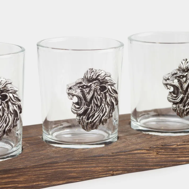 Drinking glass, 80 ml, 4 pcs, on a stand, glass / wood, Lion, Lux elements decor, image-2