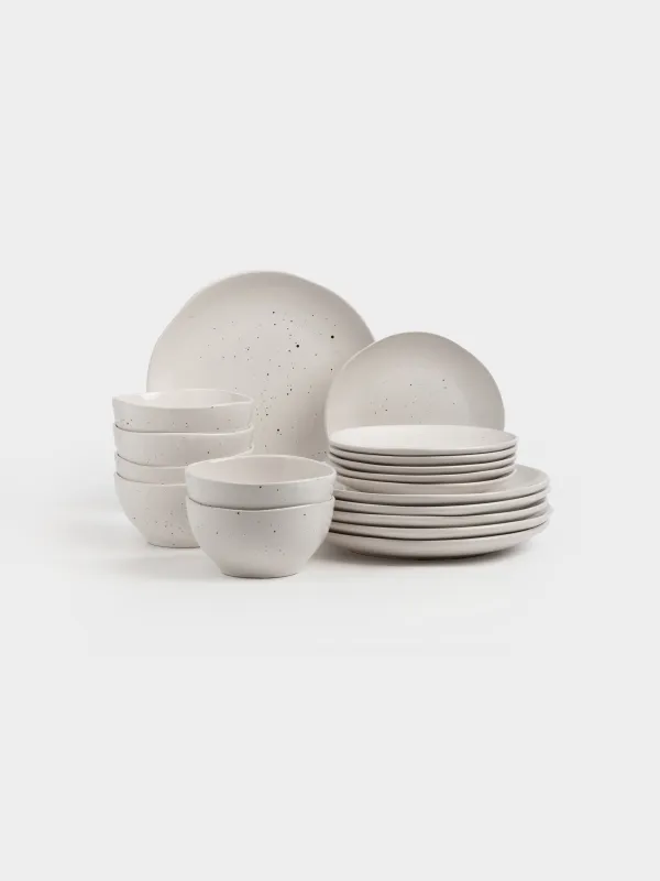 Dining set, 6 persons, 18 items, ceramic, milky, speckled, Uneven edge, Xoras, image-0