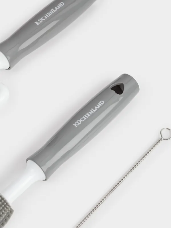 Bottle cleaning brush set, 30/20/18 cm, 3 pcs, plastic / silicone, grey, Clean, image-3