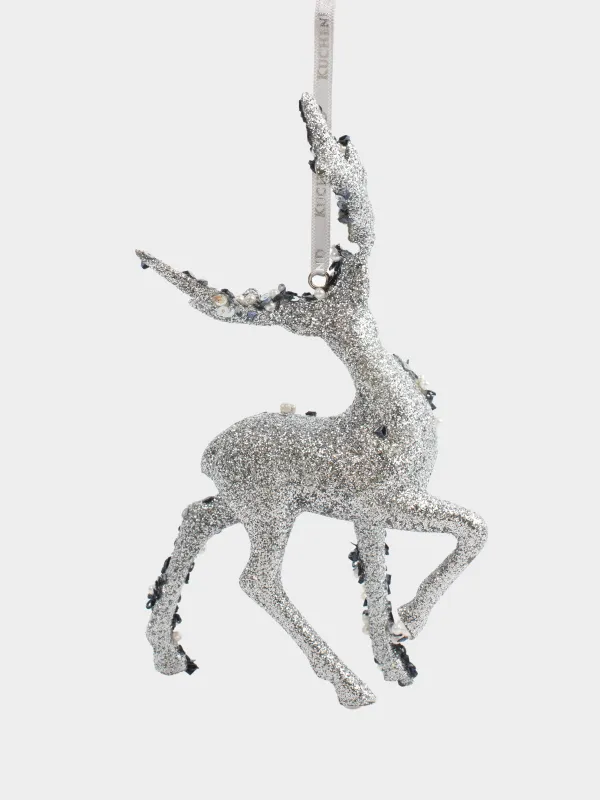 Christmas tree toy, 15 cm, foam/plastic, silver, Deer, Figure sparkle, image-1