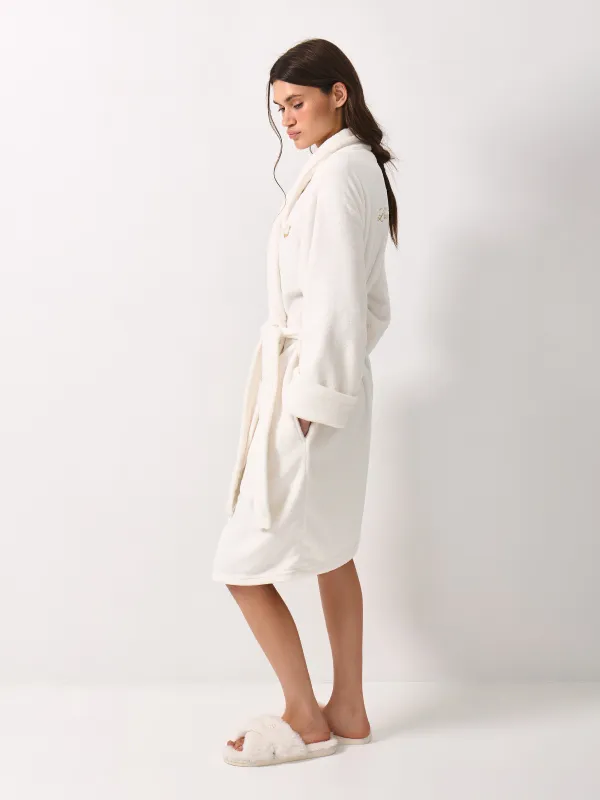 Women's robe, homewear, size S-M, with long sleeves, fleece, milky, Lucky&Rich, Jack, image-3