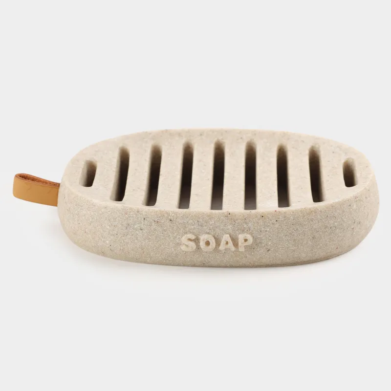 Soap dish, 13x9 cm, polyresin, oval, beige, speckled, Dune