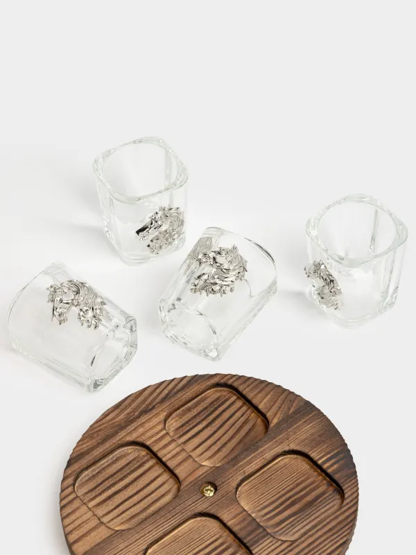 Drinking glass, 60 ml, 4 pcs, on a stand, glass/metal/wood, Horse, Lux elements decor, image-2