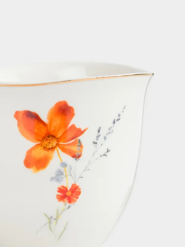 Mug, 320 ml, porcelain N, white, with golden edging, wildflowers, Yarrow, image-5