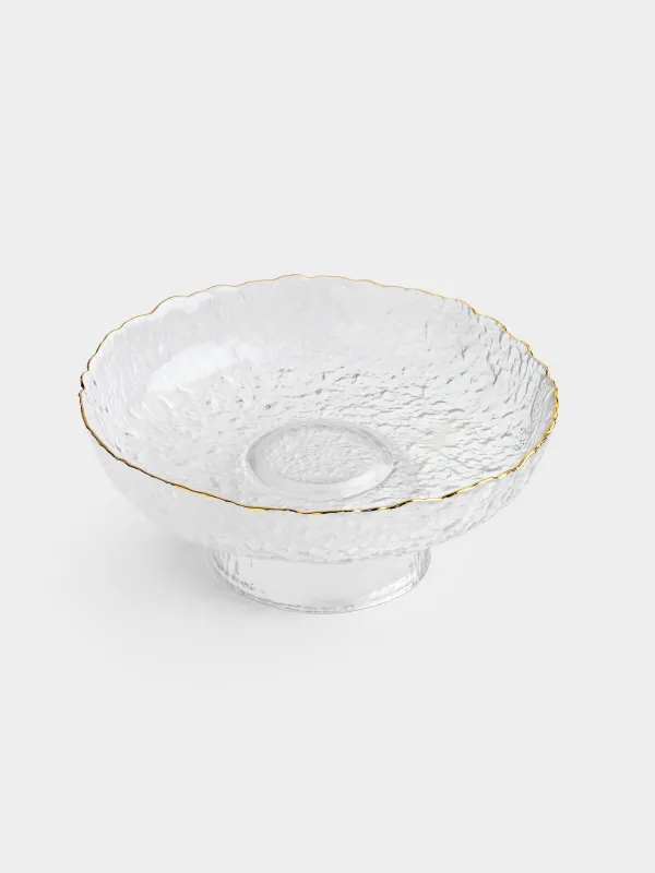 Fruit bowl, 20x8 cm, on a leg, glass, with golden edging, Nautilus gold, image-1