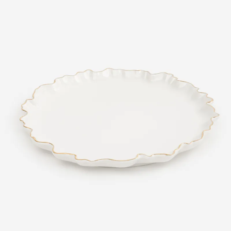 Dinner plate, 25 cm, porcelain P, with golden edging, Crumpled effect, Crumple gold, image-1