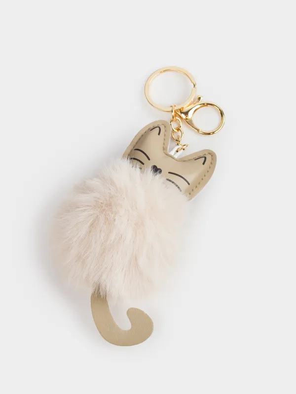 Keychain, 12 cm, Soft, faux fur / metal, color, Cat, Wooly, image-1