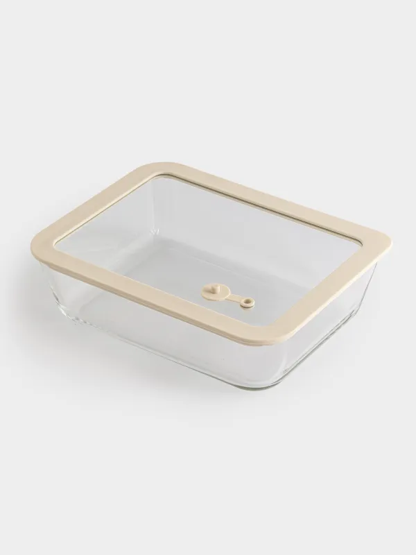 Container, 1,4 l, with valve, glass T / silicone, rectangular, beige, Verre, image-3