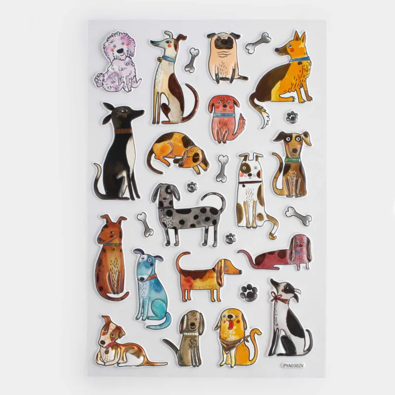 Sticker set, 21x14 cm, 27 pcs, Disposable, PVC / Epoxy resin, Dogs, Dog