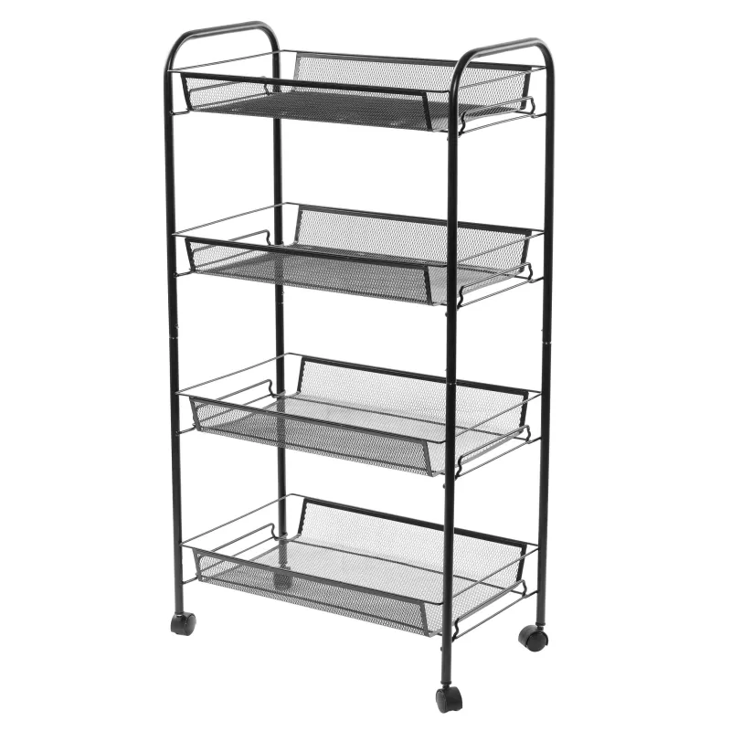 Bookcase, 4-tier, 44x26x83 cm, on wheels, metal, black, Compact black
