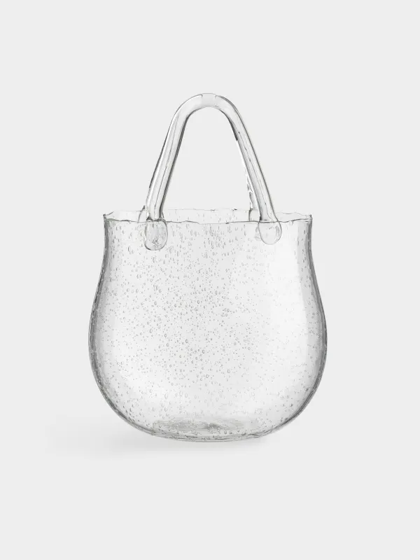 Flower vase, 31 cm, decorative, with handle, Glass, Bag, Clear, image-0