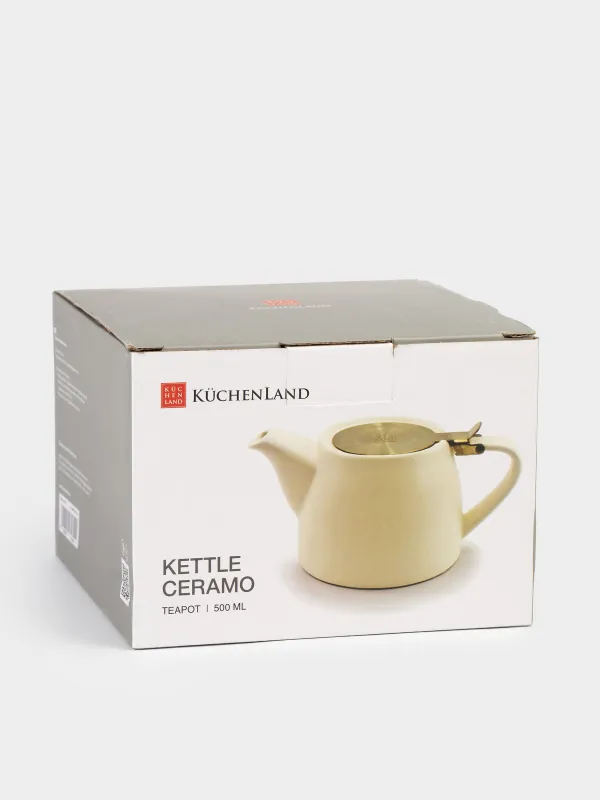 Teapot, 500 ml, ceramic / steel, milky-golden, Kettle ceramo, image-6