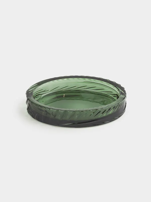 Soap dish, 14x10 cm, glass, rectangular, green, Tropical leaves, image-1
