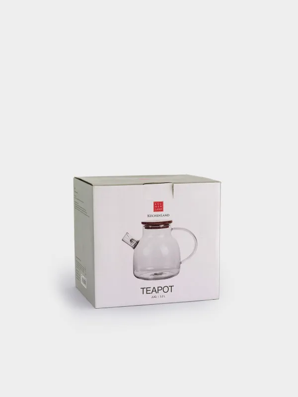 Teapot, 1.2 l, with filter, glass B / wood, Poise, image-4