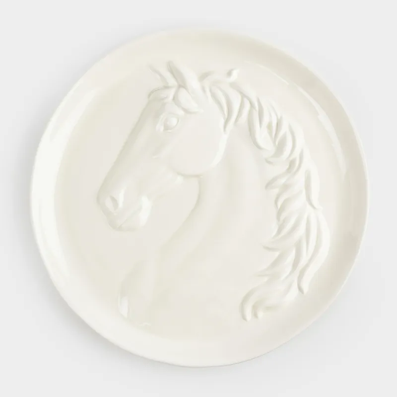 Dish, 24 cm, ceramic, milky, Horse, Horse pattern