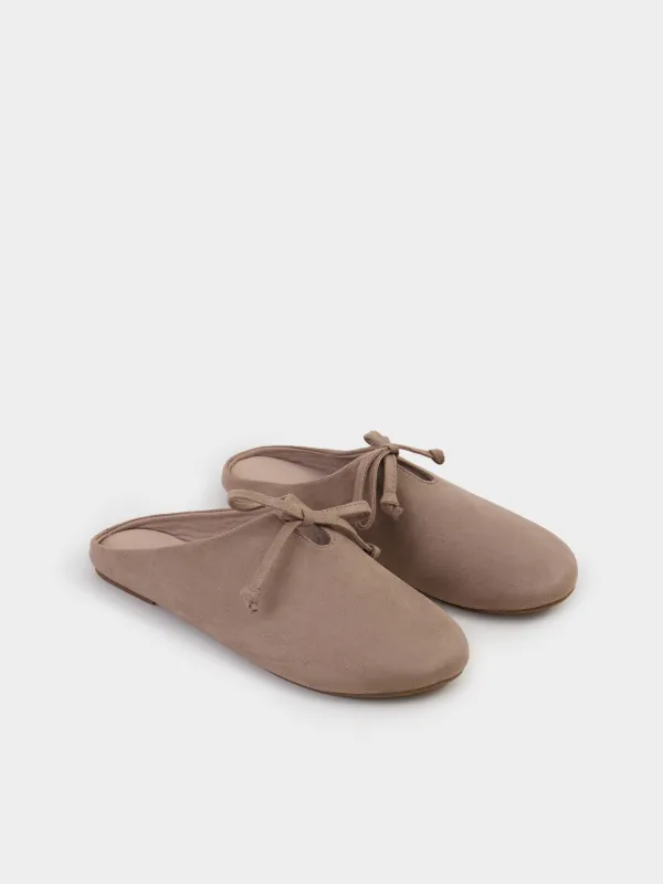 Women's slippers, homewear, size 36-37, faux suede, mocha, Bow, Suede, image-4