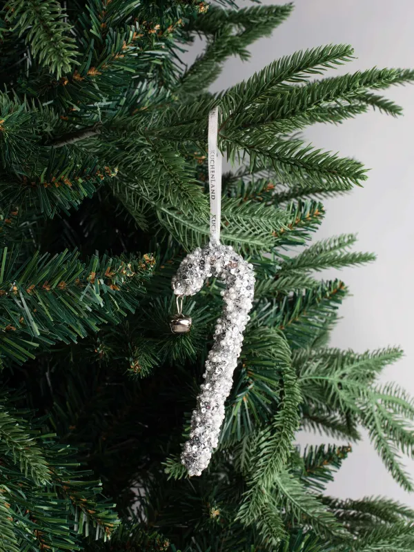 Christmas tree toy, 12 cm, foam/plastic, silver, Walking stick with crystal, Figure sparkle, image-3