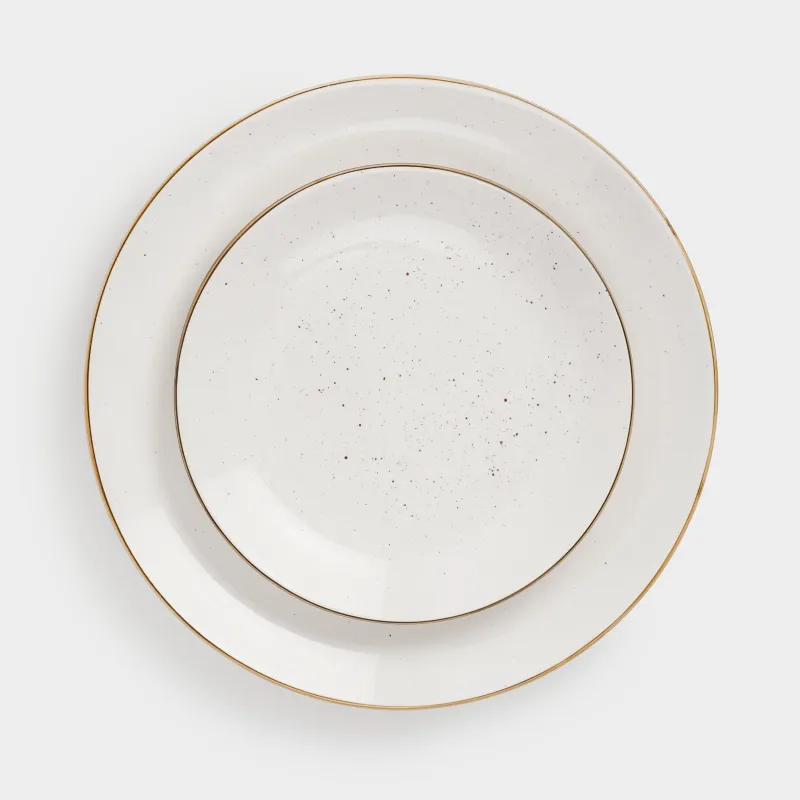 Dining set, 6 persons, 18 items, ceramic, milk, speckled, Roxas, image-1