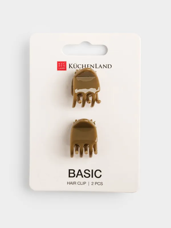 Hair clip, 2 cm, 2 pcs, polypropylene, brown, crab, Basic, image-2