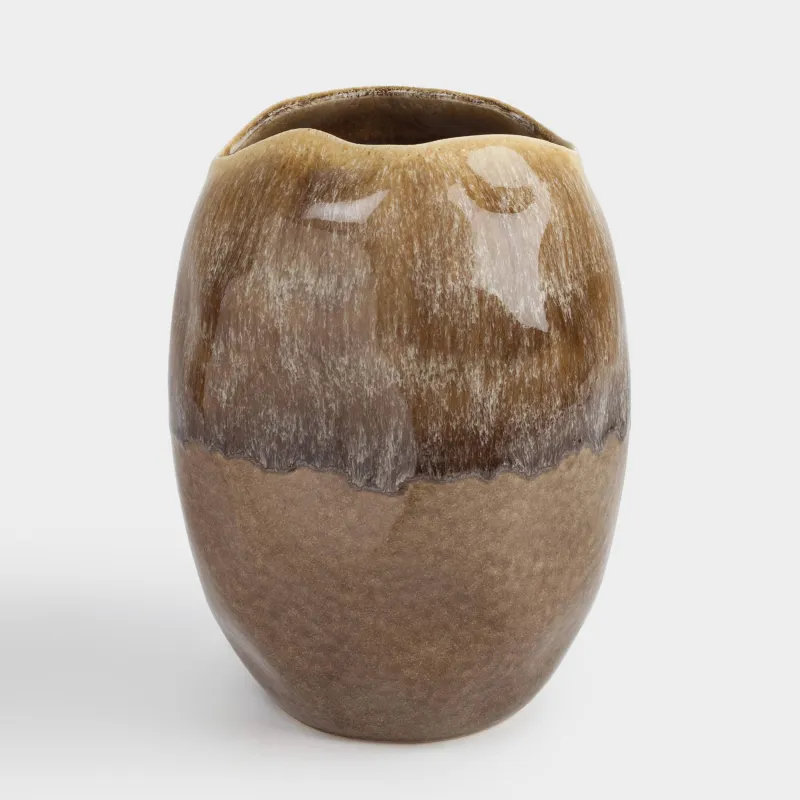 Flower vase, 30 cm, ceramic, brown, Uneven edge, Antic