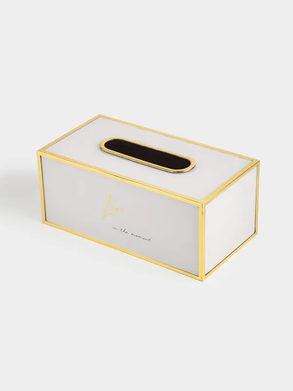 Paper napkin box, 24x13 cm, plastic / glass, milky gold, Live, Fardella, image-2